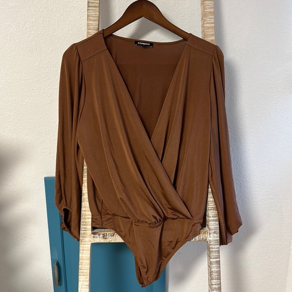 Express caramel satin wrap bodysuit size medium. Never worn. - Picture 2 of 13